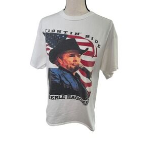 Vintage 2001 Merle Haggard Fightin Side‎ T-Shirt USA Eagle American Flag Large